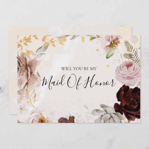 Modern Blush Floral Watercolor Maid Of Honor Card