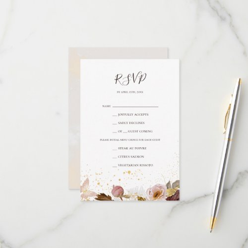 Modern Blush Floral  Watercolor Menu Choice RSVP 