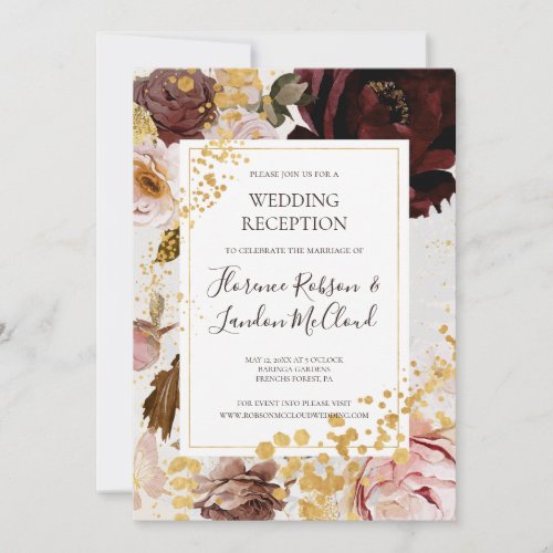 Modern Blush Floral Watercolor Reception Invitation