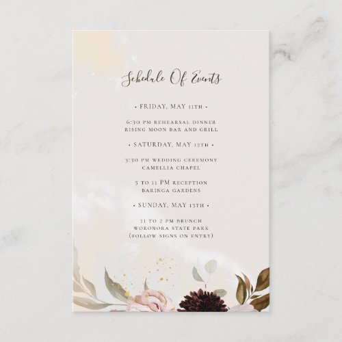 Modern Blush Floral Watercolor Schedule Of Events Enclosure Card