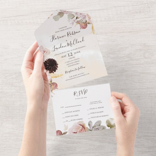 Modern Blush Floral  Watercolor Seal And Send All In One Invitation