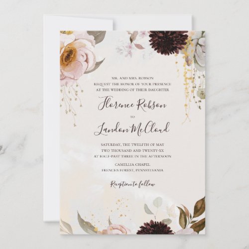Modern Blush Floral Watercolor Traditional Wedding Invitation