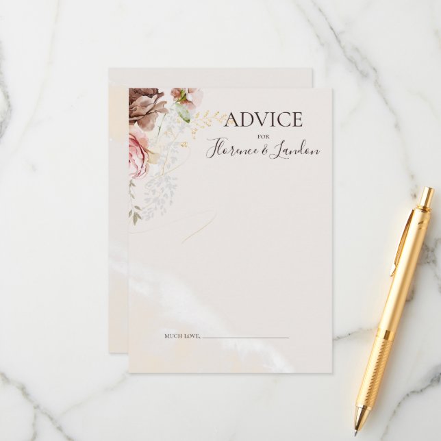 Modern Blush Floral | Watercolor Wedding Advice Card (Front/Back In Situ)