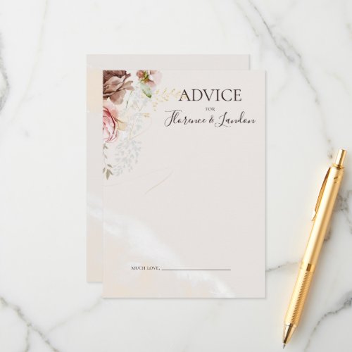 Modern Blush Floral  Watercolor Wedding Advice Card