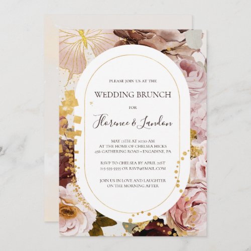 Modern Blush Floral  Watercolor Wedding Brunch Invitation