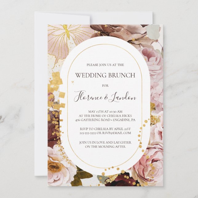 Modern Blush Floral | Watercolor Wedding Brunch Invitation (Front)