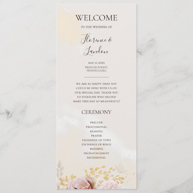 Modern Blush Floral | Watercolor Wedding Program (Front)