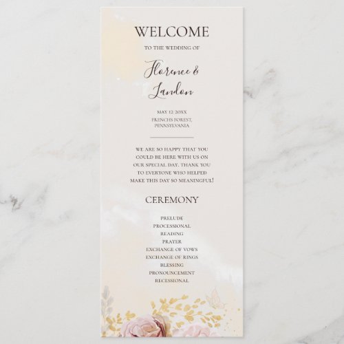Modern Blush Floral  Watercolor Wedding Program
