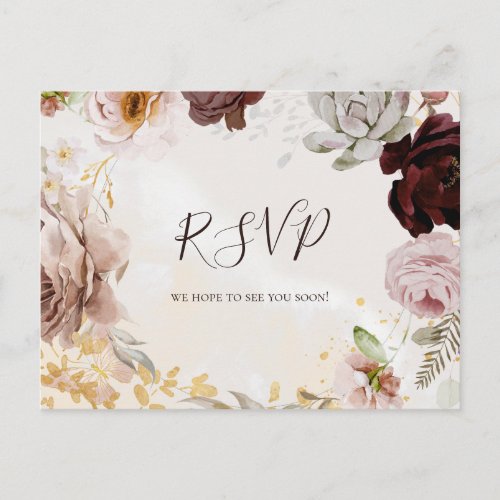 Modern Blush Floral  Watercolor Wedding RSVP Postcard