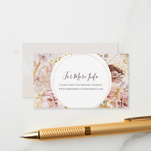 Modern Blush Floral  Watercolor Wedding Website Enclosure Card
