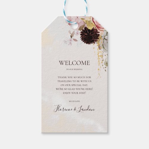 Modern Blush Floral  Watercolor Wedding Welcome Gift Tags