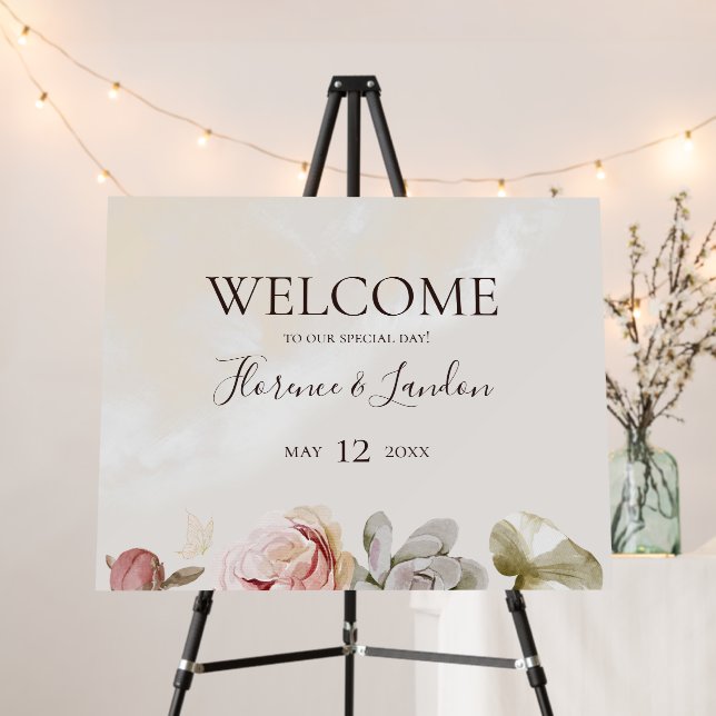 Modern Blush Floral | Watercolor Welcome Foam Board (In Situ (Stand))