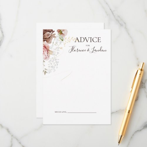 Modern Blush Floral  Wedding Advice Card
