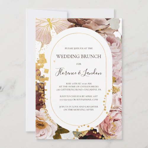 Modern Blush Floral  Wedding Brunch Invitation