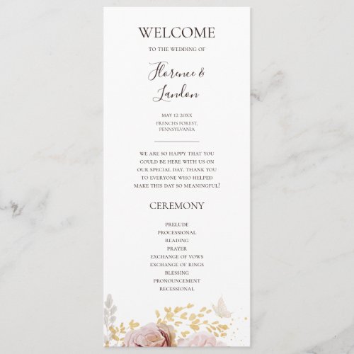 Modern Blush Floral  Wedding Program
