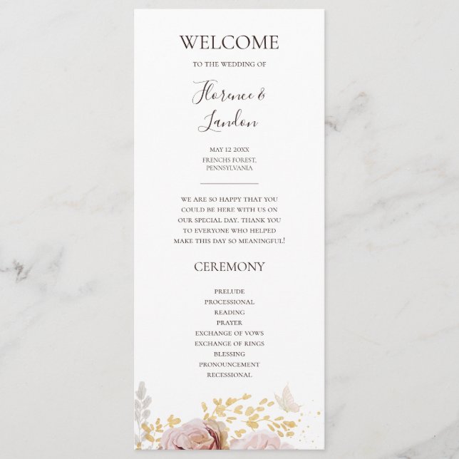 Modern Blush Floral | Wedding Program (Front)