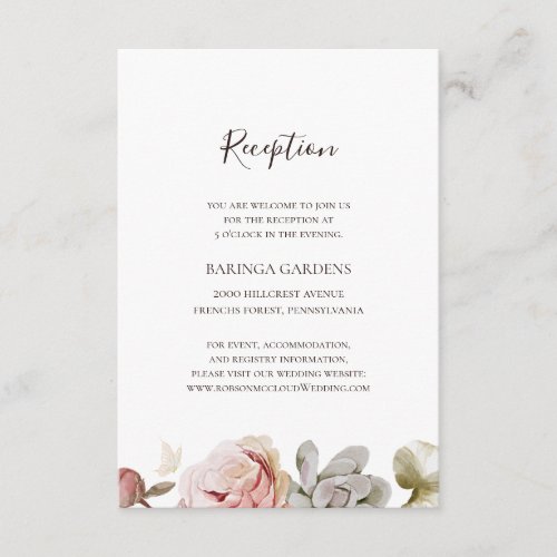 Modern Blush Floral  Wedding Reception Card