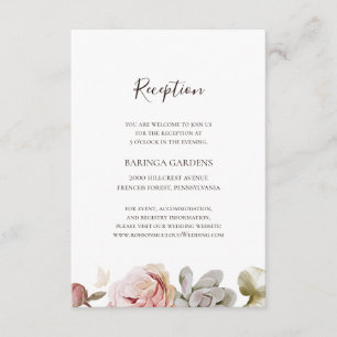 Modern Blush Floral Wedding Reception Card