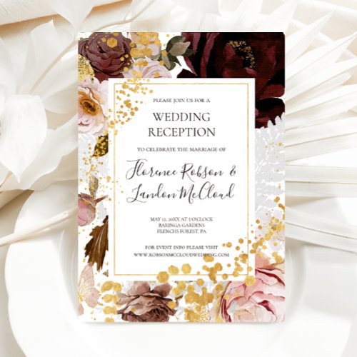 Modern Blush Floral  Wedding Reception Invitation