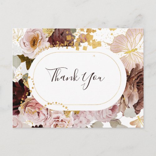 Modern Blush Floral  Wedding Thank You Postcard