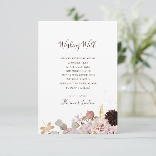 Modern Blush Floral  Wedding Wishing Well Enclosure Card
