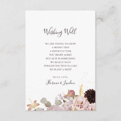 Modern Blush Floral  Wedding Wishing Well Enclosure Card