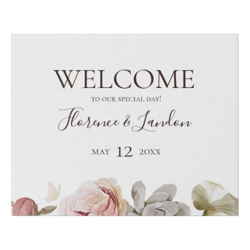 Modern Blush Floral  Welcome Faux Canvas Print