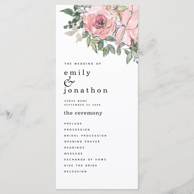 Modern Blush Florals Wedding Program (Front)