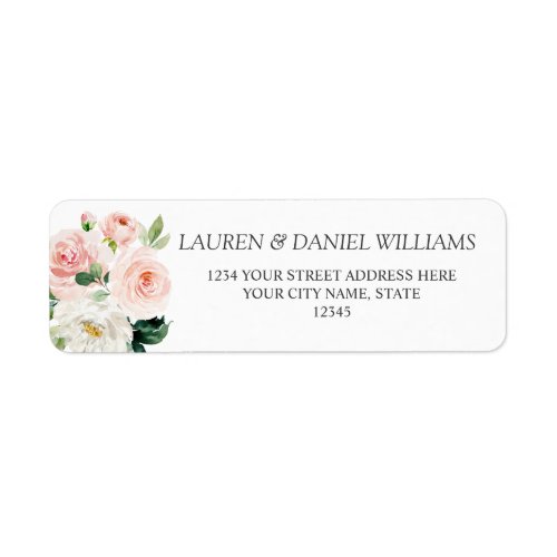 Modern blush  Flowers and foliage  Floral Wedding Label