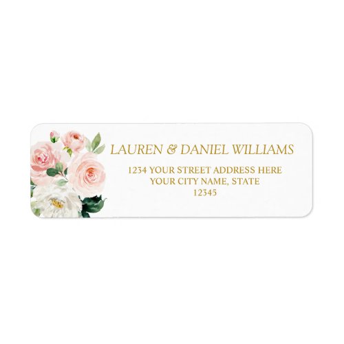 Modern blush  Flowers and foliage  Gold Wedding Label