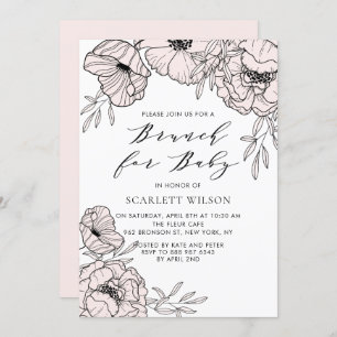 Modern Blush Flowers Baby Shower Brunch Invitation