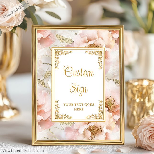 Modern blush flowers with gold accents custom sign (Modern blush flowers with gold accents custom sign)