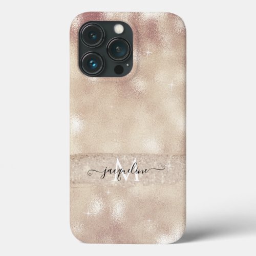 Modern Blush Glitter Rose Gold Sparkle Script Name iPhone 13 Pro Case