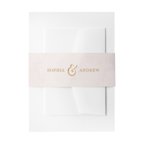 Modern blush glitter rose gold wedding monogram invitation belly band