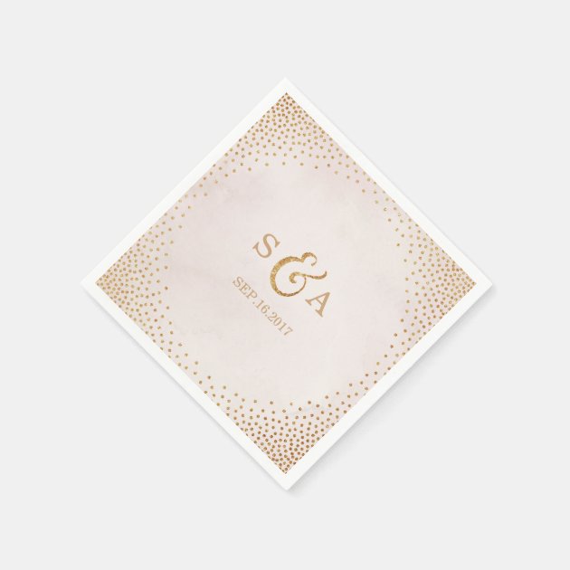 Modern Blush Glitter Rose Gold Wedding Monogram Paper Napkin