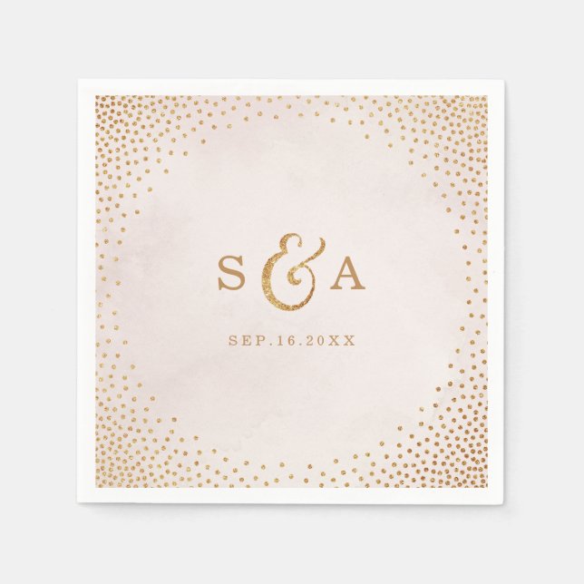Modern blush glitter rose gold wedding monogram paper napkins (Front)