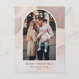 Modern Blush Glitter Shapes Merry Christmas Photo Holiday Postcard