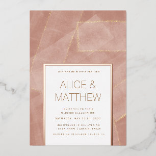 modern blush gold abstract wedding foil invitation