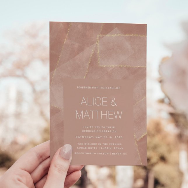 Modern Blush Gold Abstract Wedding Invitation (Creator Uploaded)