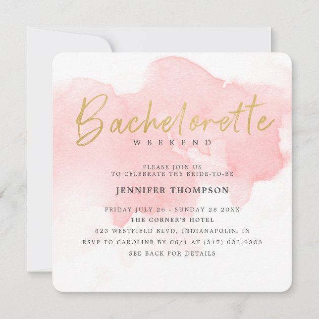Modern Blush Gold Bachelorette Weekend Invitation (Front)