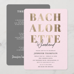 Modern Blush & Gold Bachelorette Weekend Invitation