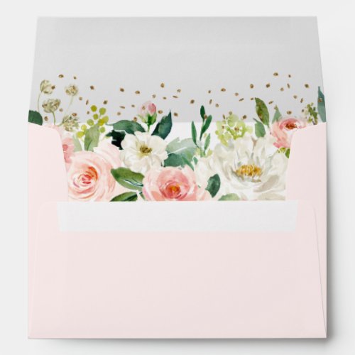 Modern Blush Gold Floral Watercolor Envelope