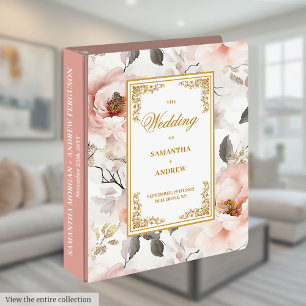 Modern blush gold floral wedding memory album 3 ring binder