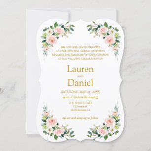 Modern Blush Gold Flowers classic wording wedding Invitation
