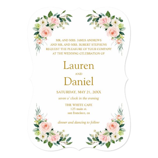 Modern Blush Gold Flowers classic wording wedding Invitation | Zazzle.com