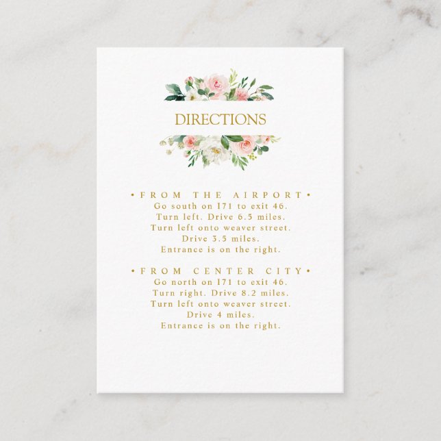 Modern Blush | Gold  Flowers WEDDING Directions Enclosure Card (Front)