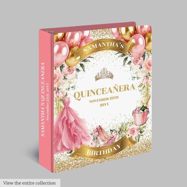 Modern Blush Gold Quinceañera Memory Photo Album 3 Ring Binder (Modern Blush Gold Quinceañera Memory Photo Album)