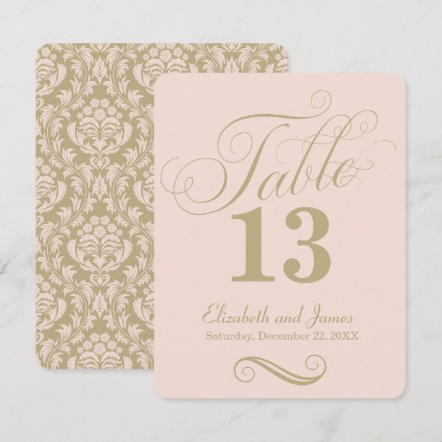 Modern Blush Gold Script Wedding Table Number (Front/Back)