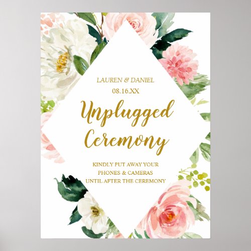 Modern Blush gold Unplugged Wedding Ceremony Sign