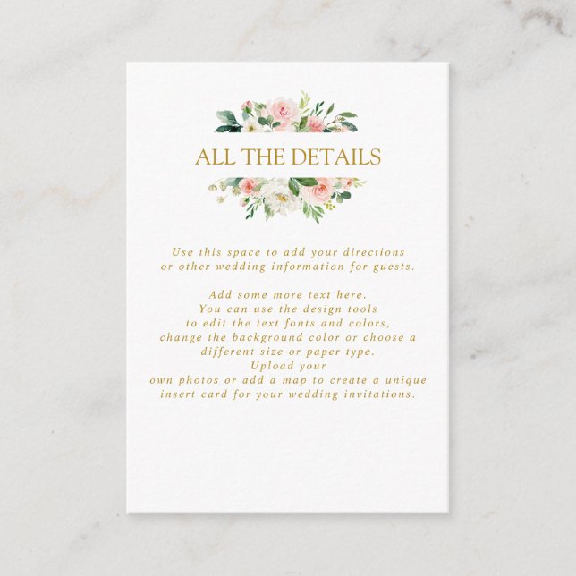 Modern Blush | Gold  WEDDING all the details Enclosure Card (Front)